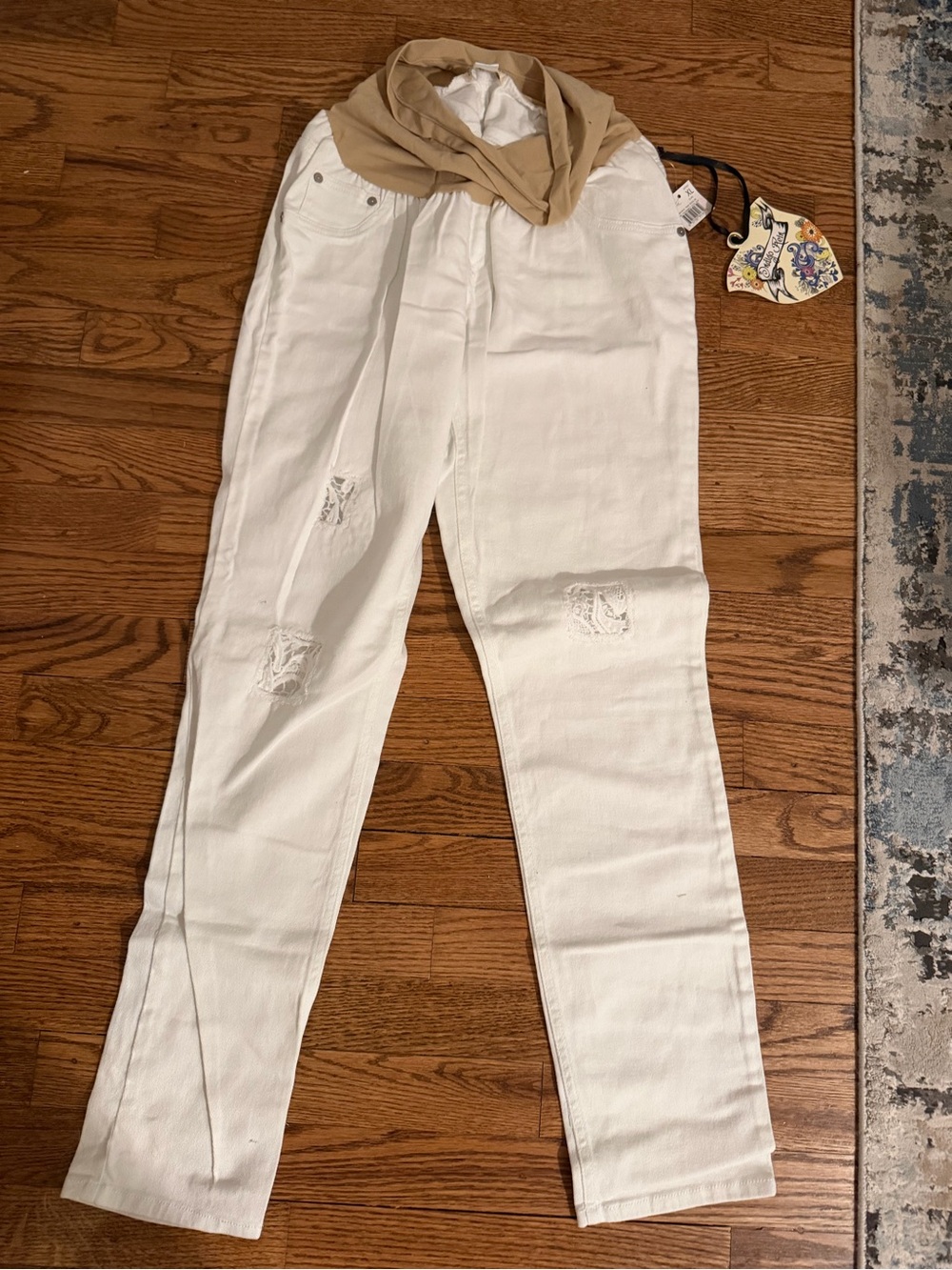 Indigo Rein White Distressed Maternity Jeans
